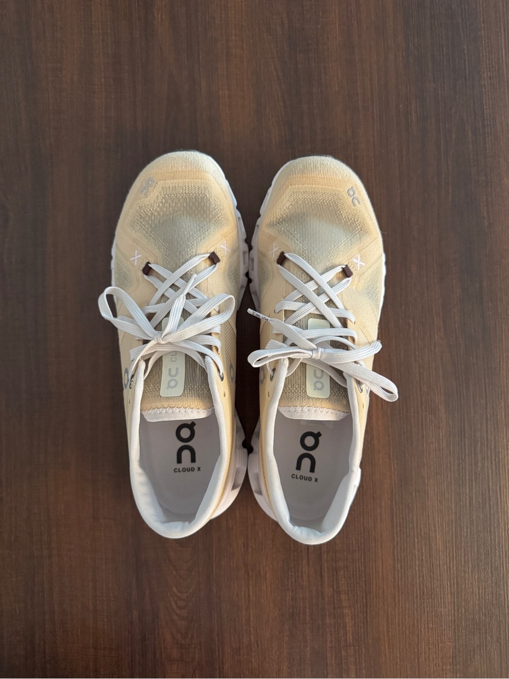 On Cloud X Women's Athletic Sneakers in Beige and White